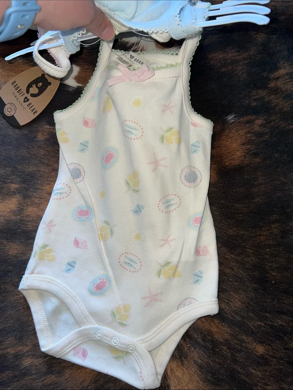 Rabbit & Bear Organic Cream Ribbed Tank Bodysuit Set - Cream